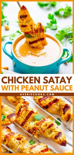 chicken satay with peanut sauce on skewers