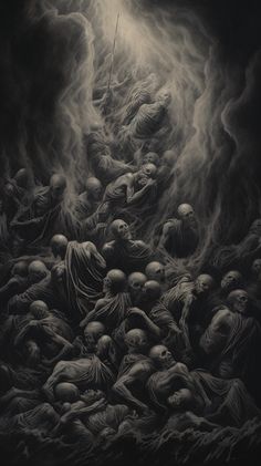 an image of a group of people surrounded by skulls