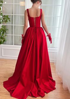 Renaissance Taffeta Gown | Teuta Matoshi Belle Inspired Prom Dress, Red Gown Ball, Modern Ball Gown, Red Satin Gown, Gown Aesthetic, Red Formal Gown, Teuta Matoshi, Taffeta Gown, Event Outfit