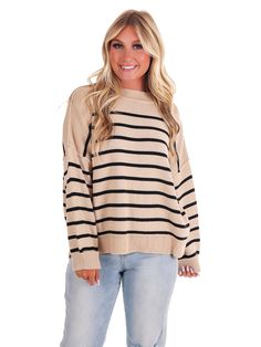 Introducing our Playful Charm Stripe Sweater - a quirky twist on the classic pullover with long sleeves and charming stripes. Perfect for adding a touch of unique style to any outfit, this sweater will keep you cozy and stylish all day long. Cozy Striped Sweater For Fall, Trendy Sweater With Striped Sleeves For Fall, Knit Sweater With Striped Sleeves For Fall, Casual Striped Sleeves Sweater For Fall, Casual Sweater With Striped Sleeves For Fall, Casual Long Sleeve Striped Sweater, Fall Striped Soft Knit Sweater, Striped Soft Knit Sweater For Fall, Soft Knit Striped Sweater For Fall