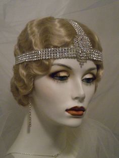 1920s Bridal Headpiece Art Deco Downton by elisevictoriadesigns Fall Bridal Makeup, Headpiece Art, Bridal Hair Veil, Disney Bridal Showers, Simple Bridal Shower, Bridal Shower Decorations Diy, Flapper Headband, Bridal Mehendi Designs, Bridal Headdress