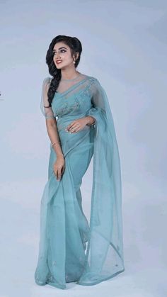 Organza Blouse Designs Latest, Organza Blouse Designs, Blue Blouse Designs, Smart Casual Women Outfits, Saree Blouse Neck Designs, Latest Dress Design, Simple Kurta Designs