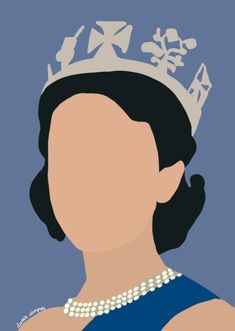 an illustration of a woman wearing a tiara and pearls on her head with the words, queen elizabeth