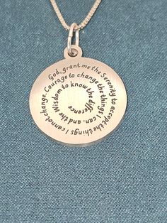 Please send me a message after purchasing, stating your chain choice and length. This elegant stainless steel pendant features the timeless Serenity Prayer etched in a graceful spiral, offering inspiration and peace. Choose from three distinct chain styles: Curb Chain, Glitter Chain, or Box Chain, available in various lengths to suit your preference. This meaningful piece makes a thoughtful gift for someone in 12 step recovery like alcoholics anonymous (AA) or narcotics anonymous (NA) or a spiri Serenity Prayer Necklace, 12 Steps Recovery, Narcotics Anonymous, Serenity Prayer, 12 Step, Stainless Steel Pendant, Box Chain, Chain Styles, You Choose