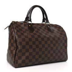 This is an authentic LOUIS VUITTON Damier Ebene Speedy 30. This stylish handbag is finely crafted of signature Louis Vuitton checkerboard coated canvas in brown. The bag features brown leather top handles, trim, and gold hardware. The gold-toned top zippers open to a red fabric interior with a zipper pocket. Brown Leather Top, Louis Vuitton Empreinte, Mini Moon, Louis Vuitton Damier Azur, Speedy 30, Louis Vuitton Damier Ebene, Damier Ebene, Wallet Chain, Red Fabric