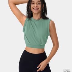 Color “Trellis” Almost Like A Sea Foam Green Cropped Style Yoga Tank Crew Neck Wider Arm/ Shoulder Holes But Not Quite Muscle Tank Style Super Soft And Comfy! Like A Workout Material Perfect For Working Out / Yoga Yoga Tank Top, Backless Top, Yoga Tank, Yoga Tank Tops, Sleeveless Tops, Yoga Tops, Casual Tank Tops, Active Wear Tops, Cropped Tank Top