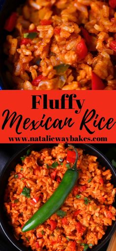 the mexican rice dish is ready to be eaten with green peppers and chili on top