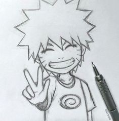 a drawing of naruto with his hand up