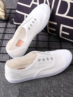 Sku CY-!19385 Material Canvas Style Flat with Feature Slip-on Occasion Going out , Casual Heels Height Flat (≤1cm) Seasons Spring , Summer , Autumn Type Flats Color BLACK,WHITE,GRAY Size 39,40,41,42,43 New Size chart: Please consult the size chart we provide for this item's measurements to help you decide which size to buy. Trendy White Slip-ons With Flat Heel, White Spring Sneakers, White Non-slip Slip-ons With Round Toe, White Slip-ons With Rubber Sole And Flat Heel, White Slip-ons With Rubber Sole, Trendy White Closed Toe Canvas Shoes, White Slip-on Sneakers With Flat Heel, White Flat Canvas Shoes For Spring, Summer Canvas Shoes With Vulcanized Sole