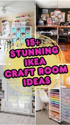 a collage of pictures with the words 15 stunning ikea craft room ideas