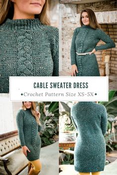 the cable sweater dress is knitted in green yarn