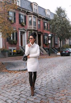 Dress With Booties Fall, Chunky Turtleneck Sweater Dress, Sweater Dress Outfit Winter, Extra Petite Blog, Sweater Dress Petite, Maternity Sweater Dress, Leopard Maxi Dress, Chunky Turtleneck Sweater, White Sweater Dress