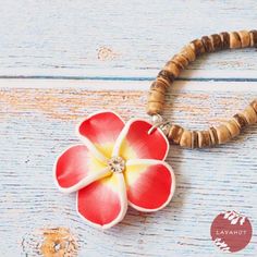 Twinkle Plumeria Red Pendant Hawaiian Necklace - Made In Hawaii Handmade Flower Pendant Necklace For Beach, Beach Flower Pendant Necklace, Adjustable Flower Pendant Necklace For Beach, Hawaiian Necklace, Red Pendant, Red Pendants, Clay Flowers, Wood Wall Decor, Unique Pendant