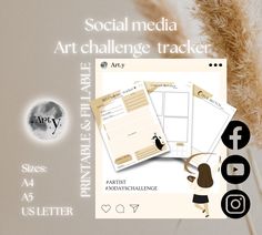 the social media art challenge trackerr is displayed with an image of a plant and other items