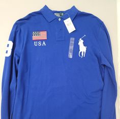 Polo By Ralph Lauren Long Sleeves Shirts Size Large Fitted Royal Blue Long Sleeve Top, Blue Polo Collar Shirt For Spring, Long Sleeves Shirts, Ralph Lauren Rugby Shirt, Red Polo Shirt, Slim Fit Polo Shirts, Polo Pullover, Polo Ralph Lauren Shorts, Slim Fit Polo