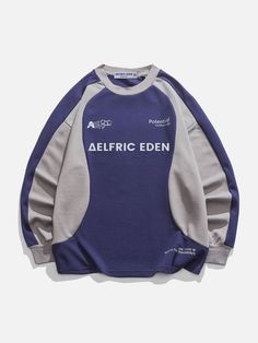 Aelfric Eden Vintage Colorblock Letter Print Sweatshirt – Aelfric eden Underground Clothing, Top Streetwear Brands, Sweatshirt Jean Jacket, Aelfric Eden, Unique Sweatshirt, Women Cargo Pants, Color Block Sweatshirt, Letter Print Sweatshirt, 90s Grunge