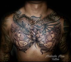 a man with some tattoos on his chest