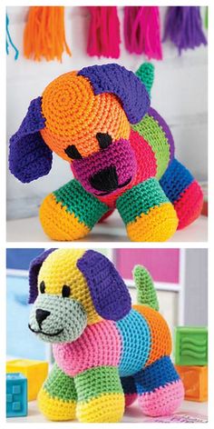 there is a crocheted dog that has been made with yarn