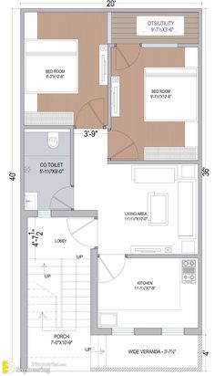 the floor plan for a two bedroom apartment with an attached kitchen and living room area