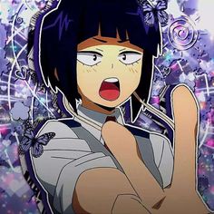 an anime character with black hair and blue eyes giving the middle finger sign while surrounded by butterflies