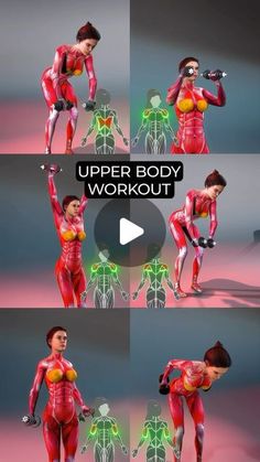 the upper body workout is shown in four different poses, including an image of a woman with