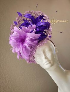 Kentucky Derby Fascinator Hand-sculpted feather fascinator perched on crisscross paper-art base in luscious purples. Features hand-cut feathers. Easy-to-wear headband fascinator makes a statement, and can be worn to a myriad of events: Easter, bridal, derby-wear, Del Mar races, hat contests, church, galas, Kentucky Derby, Melbourne Cup, Breeders' Cup, high tea, weddings, cocktail parties, and more.  Some customization available as this is made-to-order; please message with your requests to see if we can meet your needs. Other colors available; please inquire before purchase if you need another color.   *FREE SHIPPING  For more STATEMENT JEWELRY and HANDMADE HATS go to www.aimeesfuller.com Aimee Fuller has been a trusted online seller since 1999, and is excited to bring her creations back t Kentucky Derby Hats For Women, Art Hats, Purple Fascinator, Headband Fascinator, Easter Hat, Kentucky Derby Fascinator, Royal Ascot Hats, Breeders Cup, Bridal Fascinator