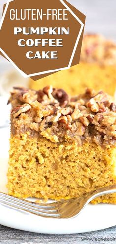 a slice of pumpkin coffee cake on a plate with a fork