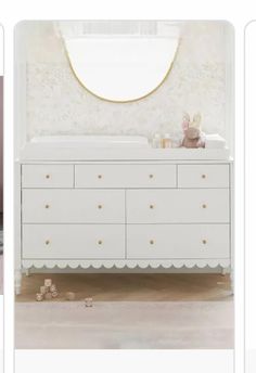 the baby's dresser is white with gold details