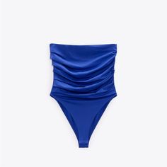 Nwt Zara Strapless Rushed Bodysuit S Chic Blue Strapless Swimwear, Blue Bandeau Swimwear Bottoms, Chic Blue Bottoms For Pool, Chic Blue Pool Bottoms, Blue Ruched Swimwear For Party, Chic Blue High-waisted Swimwear, Strapless Blue Swimwear For Party, Blue Strapless Swimwear For Party, Chic Blue High Waist Swimwear