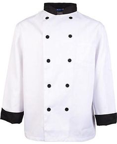 YOUTH CHEF COAT - JACKET Our Children's long sleeve classic chef coat in easy-care and durable spun poly looks, breathes and has the soft feel of pure cotton. Stain resistant, non-fading and stands up to laundering time after time. No ironing or shrinking gives you hassle-free care! Button closure Stand-up mandarin style collar; double-breasted front placket opening Long sleeves with vented cuffs 8 non-breakable melamine button closures 100% Spun Polyester Unisex; Fits Boys and Girls Youth Size Chefs Coat, Chef Uniforms, Trim Contrast, White Jackets