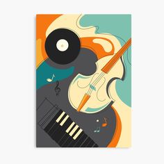 a poster with an instrument and music notes