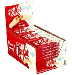 two boxes of kitkat have a break white chocolate bar in each box, and one is filled with vanilla ice cream