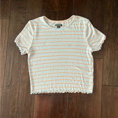 Never Worn. No Holes Spring Striped Crop Top, Striped Crop Top For Spring, Cute Striped Cotton Tops, Striped Fitted Cute Top, Babydoll Tee, Blue And Orange, Back To School Outfits, Wild Fable, Baby Tee