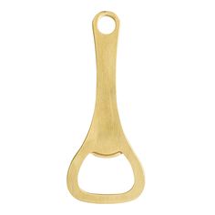 an open brass metal bottle opener on a white background