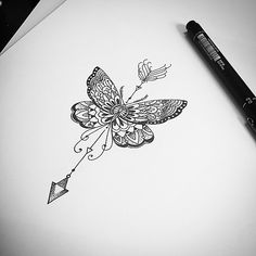 a drawing of a butterfly with an arrow on it