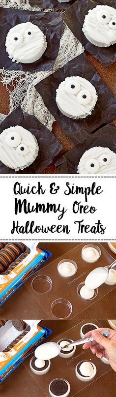 Decorated Chocolate Covered Mummy Oreo Tutorial for Halloween | The Bearfoot Baker Halloween Chocolate Oreos, Oreo Mummy Pops, Oreo Bats Halloween Treats, Oreos Dipped In Chocolate, Mummy Oreos, Chocolate Dipped Oreos Halloween, Oreo Eyeballs Halloween Treats, Halloween Baking Recipes, Treats Gifts