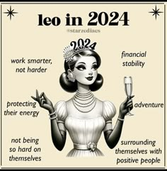 a poster with an image of a woman holding a wine glass and the words leo in 2012