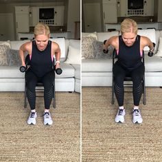 the woman is doing exercises on her legs