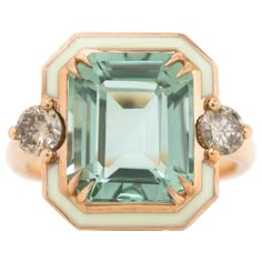 14K Gold Art Deco Ring,5.67 ct Green Amethyst Ring and 0.54 Cognac Diamond Ring This ring was made with quality materials and excellent handwork. I guarantee the quality assurance of my handwork and materials. It is vital for me that you are totally happy with your purchases. 14K Solid Gold. with hallmark. Weight: -5.85 Grams (It may vary according to the ring size.) Main Stone Details: -5.67 ct Green Amethyst Side-Left&Right Stone Details: - 0.54 Ct. Cognac Diamond We design the jewelry you buy specifically for you. - We can produce your rings in the gold color you want. Rose Gold / White Gold / Yellow Gold -You can leave a gift note. If you want the gold color to be different and leave a gift note, please let us know in the message section. I can produce a ring in the size you want. Plea Unique Gemstone Ring, Art Deco Cocktail Ring, Color Stone Rings, Jade Engagement Ring, Green Diamond Ring, Gold Art Deco Ring, Green Diamond Rings, Estate Jewelry Rings, Art Deco Jewelry Vintage