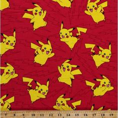 a red and yellow background with pikachus on it's back ground