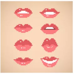 pixel art lips with different shapes and sizes, all in red on a beige background