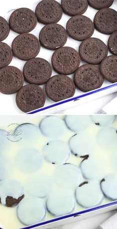 an image of oreo cookies being baked in the oven and then covered with milk