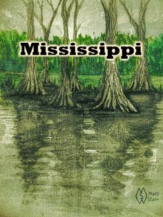 the mississippi river is surrounded by trees and water with text that reads, mississpi