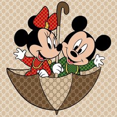 mickey and minnie kissing in an umbrella