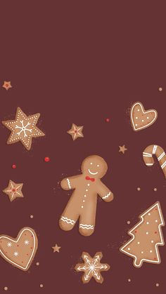 gingerbread cookies and christmas trees on a brown background