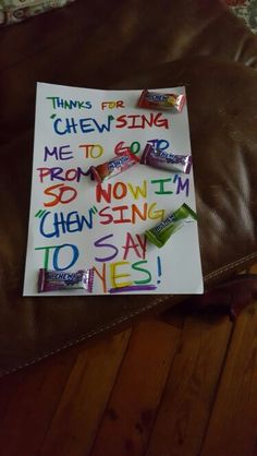 there is a sign that says thanks for chew - sing me to go get from now i'm chewing them to say yes