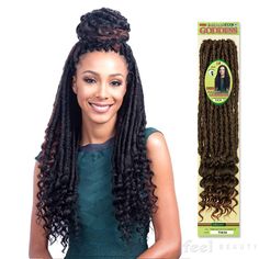 BOBBI BOSS SYNTHETIC HAIR CROCHET BOMBA FAUX LOCS SOUL GODDESS 20" Curly Tips, Crochet Faux Locs, Hair Crochet, Faux Locs Hairstyles, African Hair Braiding Styles, Goddess Locs, Crochet Style, Girls Hairstyles Braids