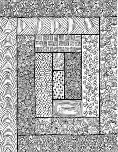 a black and white drawing of different patterns