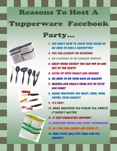 a poster with instructions on how to host a tupperware facebook party