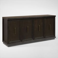 the sideboard is made from wood and has three doors on one side, and two drawers on the other